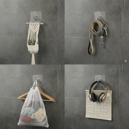 Transparent Adhesive Wall Hooks, Heavy Duty Waterproof & Rustproof Utility Hooks, No-Nail Self Adhesive Hangers for Loofah, Coats, and Kitchen Utensils, Renter Friendly & Dorm Essential (Pack of 10/20/30)