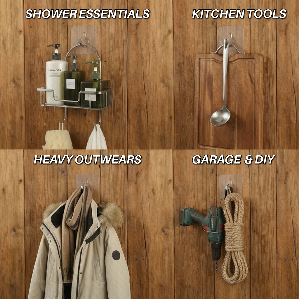 Transparent Adhesive Wall Hooks, Heavy Duty Waterproof & Rustproof Utility Hooks, No-Nail Self Adhesive Hangers for Loofah, Coats, and Kitchen Utensils, Renter Friendly & Dorm Essential (Pack of 10/20/30)