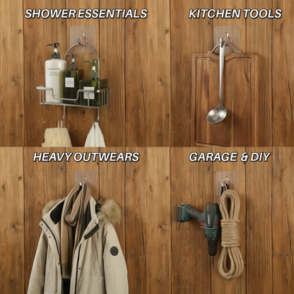 Transparent Adhesive Wall Hooks, Heavy Duty Waterproof & Rustproof Utility Hooks, No-Nail Self Adhesive Hangers for Loofah, Coats, and Kitchen Utensils, Renter Friendly & Dorm Essential (Pack of 10/20/30)